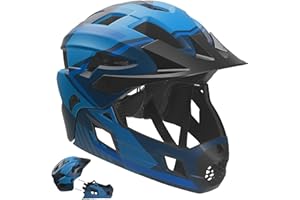 Crazy Safety Casque Vélo Intégral - Bleu | pour VTT, BMX, Skateboard | Casque Enfant avec mentonnière Amovible | Casque intégral et Standard | Casque de Motocross Taille M 54-57 cm