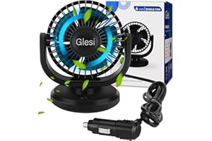 LYtech Car Fan 12 V 4 Inch Portable Vehicle Fan 360 Degree Rotating Electric Fan Powerful Quiet Single Head Car Fan with 150 cm Cable and 2 Adhesive Pads for All 12 V Cars