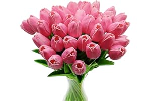 CATTLEYAHQ Fiori di tulipano artificiale, 10 pezzi di fiori in lattice con tocco reale Tulipani con foglie, decorazione elegante per banchetti nuziali, cucina domestica (rosa)