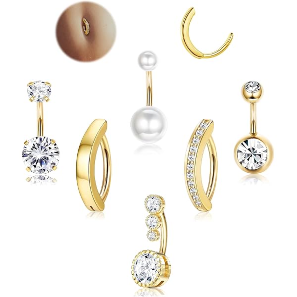 SAVITA 3pcs Anneaux Nombril 14G Clicker - Acier Inox 316L CZ Opale - Bijoux Piercing Or