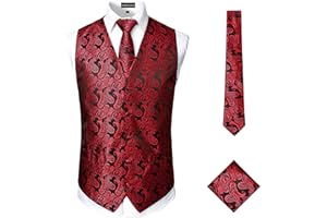 PARKLEES Klassische Herren-Weste, Paisleymuster, Krawatte, Einstecktuch, Set, Hochzeit, Abschlussball, Party, Weste für Anzug oder Smoking, 3-teilig