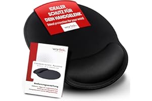 wortek Mauspad mit Gelkissen aus Memoryschaum - 23x26cm - Ergonomisches Mauspad mit Handgelenkauflage - vernähte Kanten - Maus Pad mit Handauflage Mousepad für schonende Haltung – Schwarz