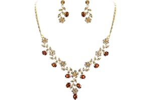 Ever Faith Wedding Jewelry Set for Bridal Bride, Rhinestone Crystal Floral Leaf Vine Necklace Earrings Set