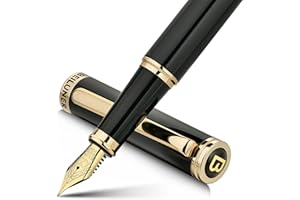 BEILUNER Stylo Plume Noir (Pointe Fine) à Accents Or 24K, Convertisseur Inclus, Élégant et Fiable, Idéal Cadeau