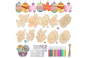 Goorder 239 Pièces Ornements en Bois de Pâques, Bricolage Artisanat de Pâques Enfants Ensemble Pendentif en Bois de Pâques Lapin Poulet Oeufs de Pâques Décoration de Cadeau de Fête