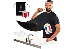 TILLMANN'S Tablier Barbe Homme-Cape de Rasage Homme-Bavoir Barbe-Accessoire Ideal pour la coupe de la Barbe à la Tondeuse ou au Rasoir-Avec 4 Ventouses et un Sac de Rangement-Cadeau Noel et Fete des Peres