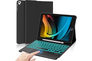 FOGARI Clavier iPad 9ème Génération, Coque Con Français AZERTY Clavier iPad 10.2 9/8/7ème Génération avec Touchpad - Rétroéclairage 7 Couleurs - Dormir Automatique pour iPad Pro 10.5/Air 3 - Noir