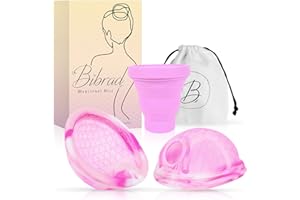 Disco mestruale Bibrad con Tiratore e maggiore capacità di stoccaggio - 2 dischi mestruali taglia L, sterilizzatore, borsa e manuale. Alternativa a coppette, spugne o impacchi