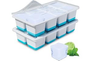 TECHSHARE Large Ice Cube Tray, 2 Pack Large Ice Cube Moulds, Easy Release BPA-Free Ice Trays for Freezer, Silicone Ice Cube Tray with Lid for Whiskey, Cocktails, Drinks(Blue)