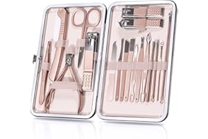 OWill Maniküre set,18-teiliges Maniküre Pediküre Set,Nagelknipser Set Nagelset Nagelschere für Frauen Mädchen und Eltern, Professionelle Nagelpflege Kit für Zuhause, Reisen(Roségold)