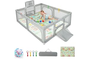 DREAMADE Laufstall baby, 188 x 157cm Laufgitter mit Matratze & Basketballkorb & Zugring, Schutzgitter mit Rutschfester Basis, Krabbelgitter für Kinder