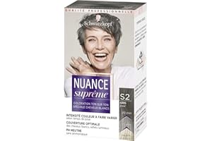 Schwarzkopf - Nuance Suprême - Coloration Cheveux - Ton sur Ton - Couverture Optimale Cheveux Blancs - PH Neutre - Sans Amoniaque - Gris Foncé S2 - Etui 60 ml