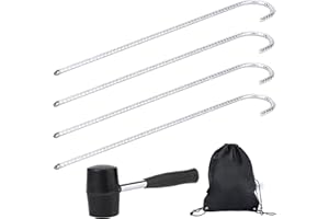VALUENTS Erdanker 4er Set 42cm Bodenanker Erdhaken Zeltheringe für eine sichere Befestigung Silber verzinkt Plus Gummihammer & Beutel
