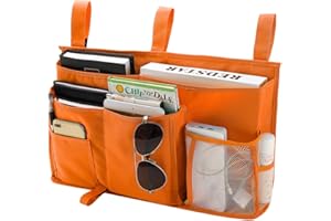 Bseash Bunk Bed Organizer, Bedside Caddy with 8 Pockets, for College Dorm, Hospital, Baby Bed Rails, 600D Oxford Cloth (Orange)