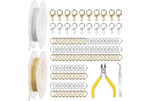 Bubuyun 144Pcs Chains for Jewellery Making Silver Plated Necklace Jump Rings Jewellery Making Gold and Silver Jewelry Making Chains with 40 Pcs Lobster Clasps 100Pcs Jump Rings (5m)