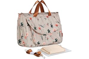 SONARIN Large Capacity Stylish Baby Nappy Changing Tote Bag,Waterproof Baby Changing Bag Satchel Messenger Bag Portable Travel Diaper Bag with Shoulder Strap & Changing Mat