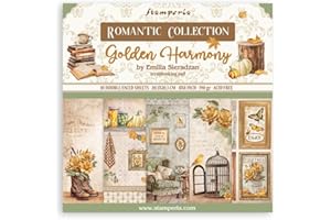 Stamperia - Scrapbook Paper Pad for Scrapbooking, Albums, Card Making, Bullet Journalling and More, Acid Free, Double Sided, Perfect for Hobbies, Crafts, and Gifting (Golden Harmony) (20,3 x 20,3 cm)