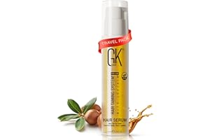 GK HAIR Keratin Travel Size Anti-Frizz Serum - 100% Vegan, Organic Argan Oil Hair Smoothing Strengthening Treatment Hydrating Nourishing with Heat Protection, Shine & Repair for Dry Damaged Hair 10ml