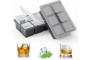 Ankway Lot de 2 grands bacs à glaçons en silicone avec couvercle pour 12 glaçons de 5 cm, sans BPA, empilables pour whisky, cocktail, Noir