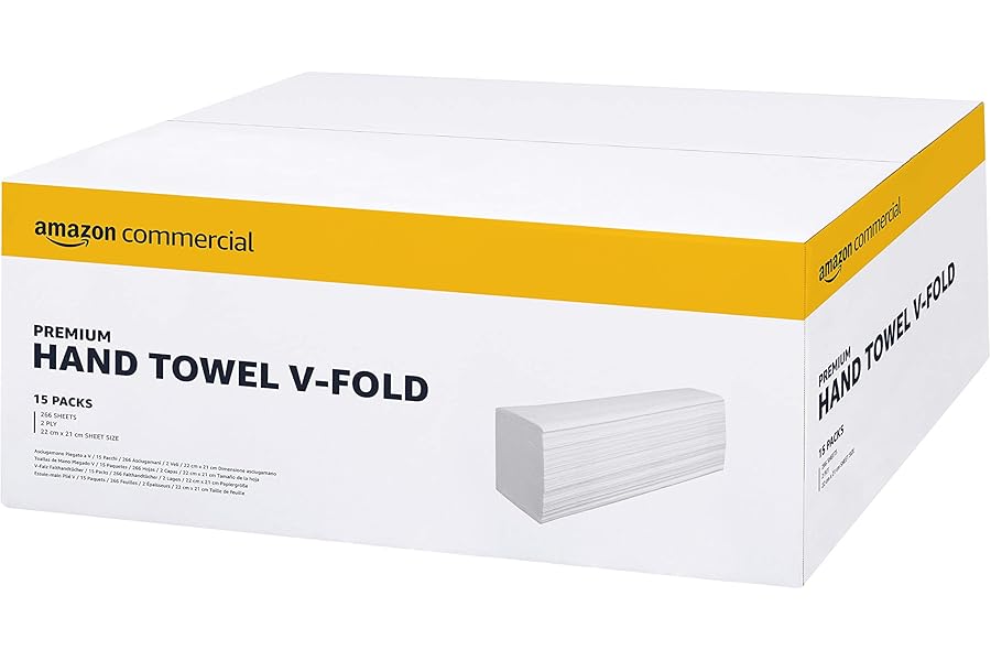 AmazonCommercial Singlefold (V-Fold / ZZ-Fold) Paper Hand Towels, 2-ply Cellulose, 3990 Sheets (15 packs of 266), Sheet Size: 22 x 21 cm, H3 Dispenser Compatible