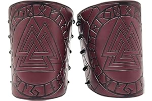 Sehaby Viking Bracers Medieval Pu Leather Arm Guards Viking Odin Valknut Wide Leather Cuff Costume Bracer Viking Armband Armor Archery Bracers Wrap Gauntlet Wristband For Men Women Boy Cospaly