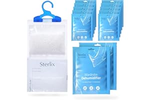 Sterlix 10 Pack Hanging Wardrobe Dehumidifier Bags with Moisture Trap Crystals - Prevent Damp, Mould, Mildew & Condensation - Perfect for Wardrobes, Closets, Bookcases & Small Rooms