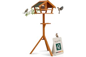 Moorland Wooden Garden Bird Feeders with Stand 120 cm – Large Open Fronted Bird Box for Robins – FSC Wood Birdhouses for Garden – Weatherproof Nesting Box – Freestanding Table Feeder – VH1