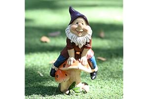 SUQ Lustiger Pilzzwerg Gartenzwerg, Gartenstatuen und Skulpturen Figur Ornament Dekoration, Niedlich Karikatur Figuren, Harz Handwerk Charakter Bonsai Zubehör, Topfpflanzen, 18.5X11X8cm(MG)