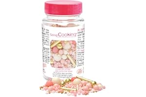 ScrapCooking - Pot de Décors Sucrés Rods Rose & Or 70g - Sprinkles Pâtisserie Roses & Dorés Comestibles - Perles en Sucre Décoration Desserts, Gâteaux, Biscuits, Cupcakes, Anniversaire - 7452
