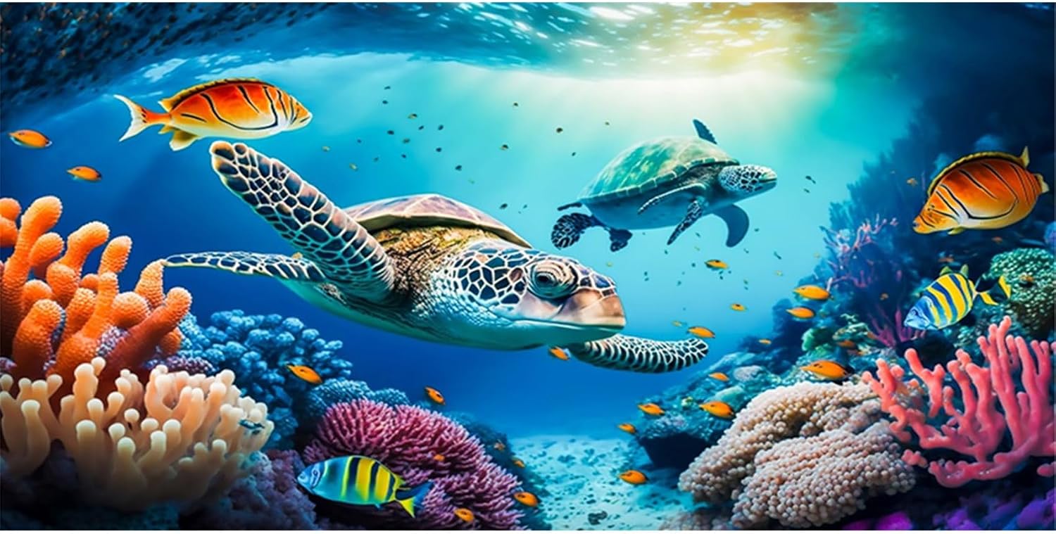 MIRRORANG 91x50cm Fondo de Acuario Submarino Tortuga Marina Mundo Submarino Fondo de Tanque de Peces