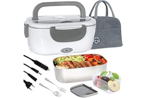 Poligono Scaldavivande Elettrico Portatile con Borsa Termica 1.5L (55W 220V), Lunch Box Portavivande Termico Elettronico Portatile in Acciaio Inox, Porta Pranzo da Ufficio e Auto, Grigio