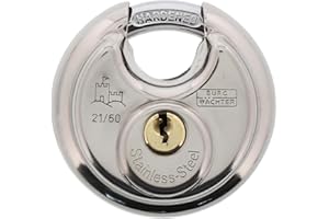 ‎BURG WÄCHTER Burg Wächter Rundbügelschloss, Vorhängeschloss mit Schlüssel, 8 mm Bügelstärke, Edelstahlkorpus, Messingschloss, Kneifschutz, Circle 21 60