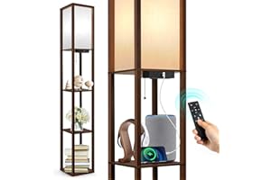 OUTON Lampa nowoczesna ściemnialna LED z pilotem, 1 port ładowania USB i 1 typ C, 4 temperatury kolorów, timer, lampy podłogowe do salonu, sypialni