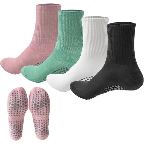 Calcetines Antideslizantes Para Yoga - Pack De 4 Pares, Con Puntos De PVC, Transpirables