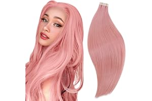 RUNATURE Tape in Hair Extensions 18 Inch Pink Human Hair Extensions 25g 10Pcs Tape in Hair Extensions Real Human Hair Invisible Pink Tape Extensions