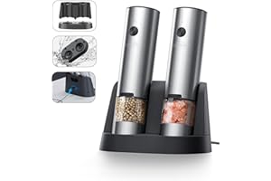 Sangcon Set macina sale e pepe elettrico ricaricabili via USB con base rimovibile lavabile,Set di macinapepe automatici,Regolabile in grossolanità,Utilizzabile con una sola mano,Luce LED