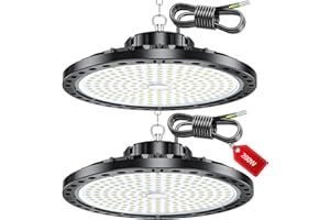 LAMLAMCK UFO Faretto LED - 2 Pezzi 200W 20000LM UFO Lampada Da Officina Industriale con Trasformatore LED, IP65 Impermeabile 6500k Bianco Freddo Lampada da Garage per Fabbrica, Officina, Fienile, Negozio