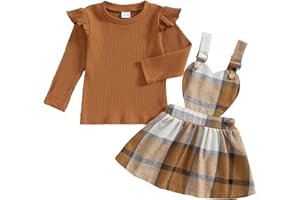 Loalirando 2Pezzi Tuta Invernale Completo Bambina Elegante Top Maglietta con Volant Maniche Lunghe+Gonna con Bretelle Cuore Bambina per Natale Casual