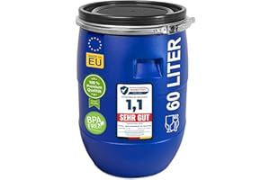 Plasteo® Barril de Boca Ancha de 60 Litros Con Tapa y Anillo de Sujeción - Apto para Alimentos, Sin BPA, Plástico Universal para Agua y Lluvia