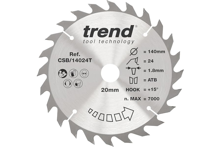 Trend Wood Cordless Circular Saw Blade, 140mm Diameter, 20mm Bore, 24 Teeth, 1.8mm Kerf, +15° Hook, TCT, Medium Finish, CSB/14024T