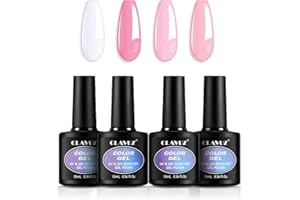 CLAVUZ Smalto Semipermanente Unghie, 4 Colori Bianco, Rosa Glitterato Smalti Semipermanenti Unghie, Soak-Off UV, per Nail Art Femminile DIY 10ml