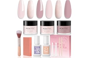 ‎AOKITEC Aokitec 11-teiliges Dipping Powder Nails Set Starter Kit, 3 Farben Helles Nude Rosa Dip Powder Nail Set mit 2-in-1 Dip Base Liquid & Top Coat Aktivator Dip Nagelset für Nails Art, Nägel Selber Machen
