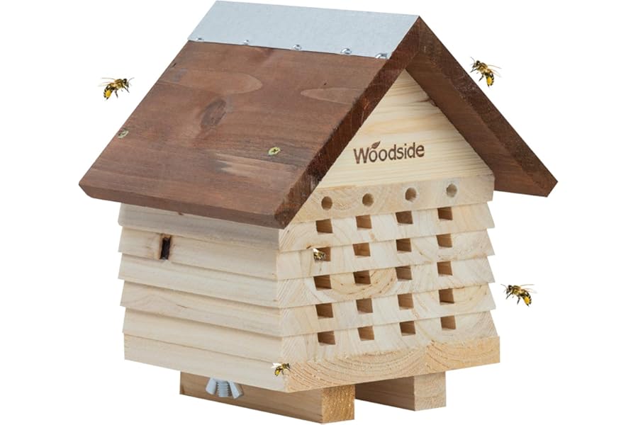 Woodside Wooden Garden Bee House, Natural Bug/Insect Hotel Shelter, Outdoor Nest Box