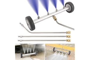 TIKYSKY Balai à eau pour nettoyeur haute pression, nettoyeur de châssis à double fonction, 40,6 cm, 4 buses avec 3 rallonges, 4000 PSI (argent)