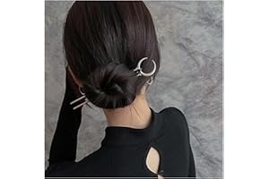 Dervivea Vintage Moon Hair Stick Pin Metal en forma de U Horquilla Silver Crescent Hair Fork Barrette Minimalist Hair Pin Accesorios decorativos para el cabello para mujeres y niñas Tocado