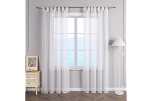 ESLIR Gardinen mit Schlaufen Vorhänge Fensterschal Transparent Schlaufenschal Voile Weiß BxH 140x145cm 1 Stück