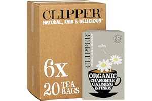 CLIPPER NATURAL, FAIR & DELICIOUS Clipper Organic Chamomile Tea Bags | 120 Infusion Teabag Sachets (6 x Boxes of 20) | Bulk Buy for Home & Catering | Caffeine-Free Herbal Tea Bags | Eco-Conscious, Natural, Unbleached & Biodegradable
