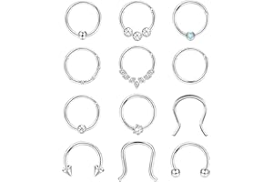 JeweBella 8 Piezas 16G Piercing Nariz Aro Acero Quirurgico Piercing Septum Para Mujeres Hombres Helix Labio Cartílago Pendientes Septum Tragus Anillo Piercing Joyería 8MM/10MM