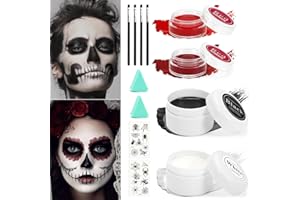 HUIFENGJIE Maquillage Halloween Noir Blanc Rouge, Maquillage Halloween pour Visage, Halloween Maquillage pour Adulte Enfant, Peinture Visage Corporelle, Kit Maquillage Halloween pour Joker Clown Zombie