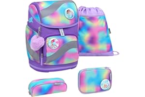 Belmil ergonomischer Schulrucksack Schulranzen Set 5-teilig mit Patch Set, Brustgurt, Hüftgurt, Magnetverschluss/AGR(405-51/AG/S Rainbow Color)